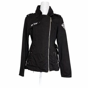 VTG Blac Label Pink Y2K Goth Grunge Jacket Women’s Medium Skull Wings Side Zip